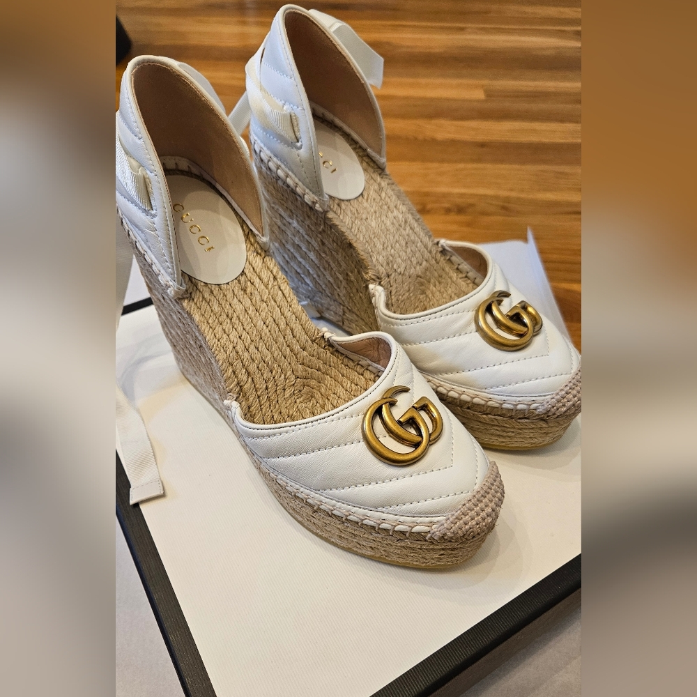 Gucci Marmont Espadrilles Wedges White 38.5